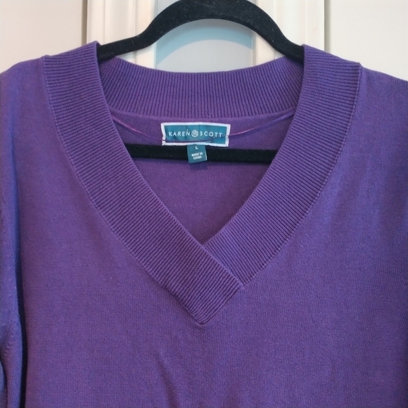 Karen Scott Classic Purple Cotton Pullover V Neck Sweater Top L - Picture 2 of 9